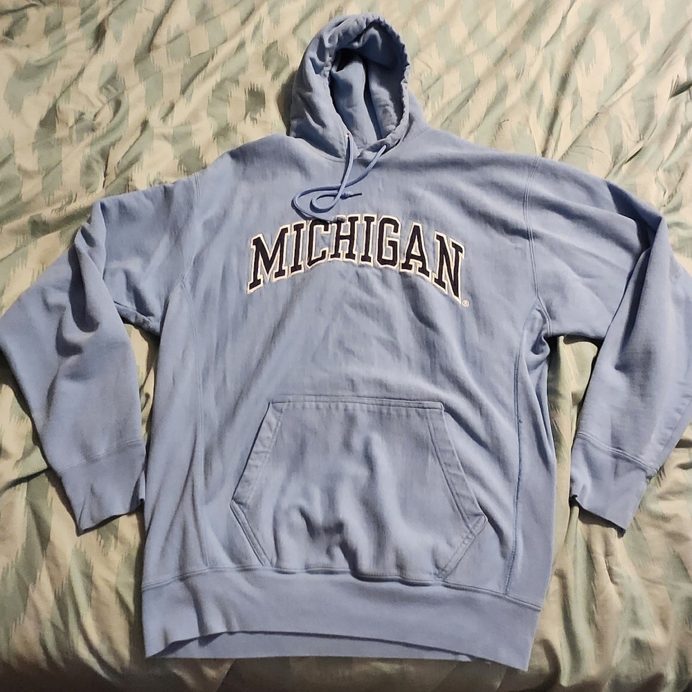 VTG‎ Michigan Embroidered Hoodie Steve & Barry’s Men's Size Large Baby Blue